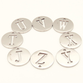 304 Stainless Steel Pendant & Charms,Round flake,Letter A,Grade AB Slip,True color,20*20mm,Thick：1.4mm,Hole:2mm,about 3g/pc,10 pcs/package,XFPC00486vaho-474