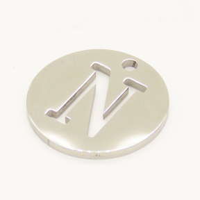 304 Stainless Steel Pendant & Charms,Round flake,Letter A,Grade AB Slip,True color,20*20mm,Thick：1.4mm,Hole:2mm,about 3g/pc,10 pcs/package,XFPC00486vaho-474