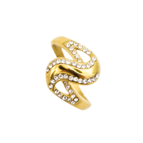 316L Stainless Steel and Zirconia Mixed Ring,Gold plating,Size 7,about 4g/pc,1 pc/package,HHP00267bhjl-360