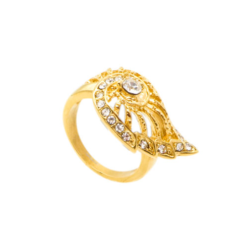 316L Stainless Steel and Zirconia Leaves Ring,Gold plating,Size 7,about 6g/pc,1 pc/package,HHP00273bhil-360