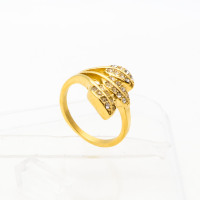 316L Stainless Steel and Zirconia Clover Ring,Gold plating,Size 7,about 5g/pc,1 pc/package,HHP00276bhil-360