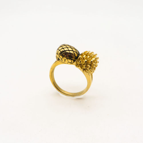 316L Stainless Steel and Zirconia Hazelnut Ring,Gold plating,Size 7,about 9g/pc,1 pc/package,HHP00291vhhl-360