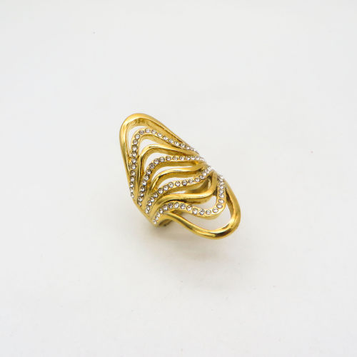 316L Stainless Steel and Zirconia Cocked shell Ring,Gold plating,Size 7,about 13g/pc,1 pc/package,HHP00300vhko-360