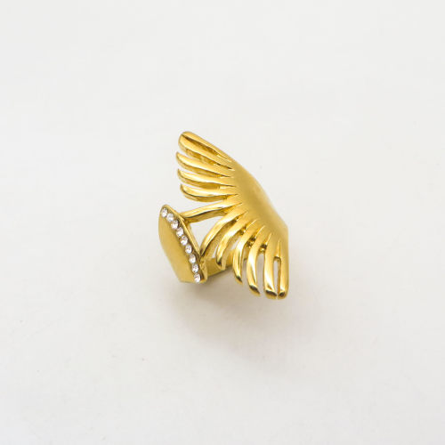 316L Stainless Steel and Zirconia Wing Ring,Gold plating,Size 7,about 7g/pc,1 pc/package,HHP00315bhil-360