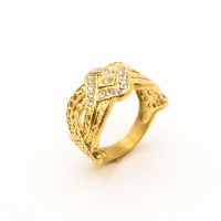 316L Stainless Steel and Zirconia Scarf Ring,Gold plating,Size 7,about 7g/pc,1 pc/package,HHP00324bhia-360