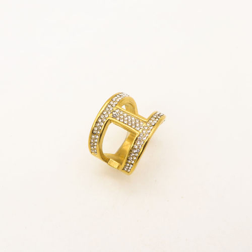 316L Stainless Steel and Zirconia Middle Bar Ring,Gold plating,Size 7,about 8g/pc,1 pc/package,HHP00342vhll-360