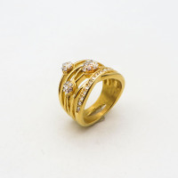 316L Stainless Steel and Zirconia Potentilla indica Ring,Gold plating,Size 7,about 7g/pc,1 pc/package,HHP00348bhil-360