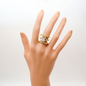 316L Stainless Steel and Zirconia Ring,Gold plating,Size 7,about 8g/pc,1 pc/package,HHP00249vhkl-360