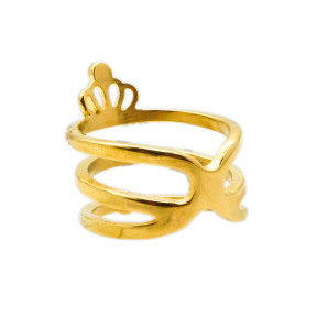 316L Stainless Steel and Zirconia Crown Ring,Gold plating,Size 7,about 5g/pc,1 pc/package,HHP00252bhil-360