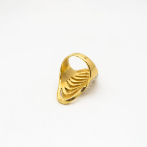 316L Stainless Steel and Zirconia Cocked shell Ring,Gold plating,Size 7,about 13g/pc,1 pc/package,HHP00300vhko-360