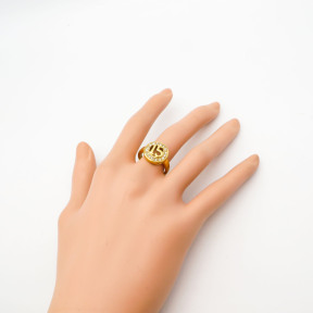 316L Stainless Steel and Zirconia Circle 15 Ring,Gold plating,Size 7,about 4g/pc,1 pc/package,HHP00318bhia-360