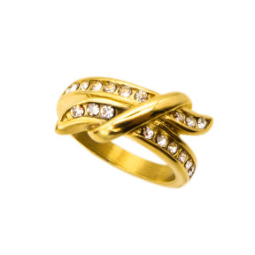 316L Stainless Steel and Zirconia Grass Ring,Gold plating,Size 7,about 4g/pc,1 pc/package,HHP00321bhia-360