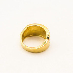 316L Stainless Steel and Zirconia Inlaid Stone Ring,Gold plating,Size 7,about 7g/pc,1 pc/package,HHP00327vhkl-360