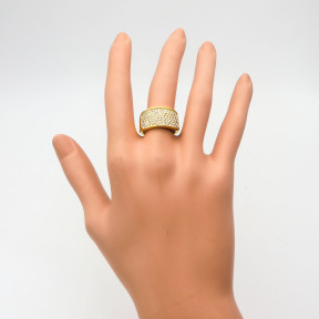 316L Stainless Steel and Zirconia Inlaid Stone Ring,Gold plating,Size 7,about 7g/pc,1 pc/package,HHP00327vhkl-360