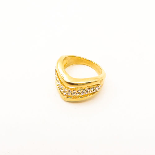 316L Stainless Steel and Zirconia Shield Ring,Gold plating,Size 7,about 8g/pc,1 pc/package,HHP00363vhkb-360