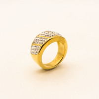 316L Stainless Steel and Zirconia Dotted line Ring,Gold plating,Size 7,about 8g/pc,1 pc/package,HHP00369vhkb-360