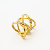 316L Stainless Steel and Zirconia Star Trails Ring,Gold plating,Size 7,about 9g/pc,1 pc/package,HHP00378bhjl-360