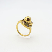 316L Stainless Steel and Zirconia Rose Ring,Gold plating,Size 7,about 7g/pc,1 pc/package,HHP00387bhjl-360