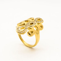 316L Stainless Steel and Zirconia Chinese Knot Ring,Gold plating,Size 7,about 5g/pc,1 pc/package,HHP00399ahjb-360