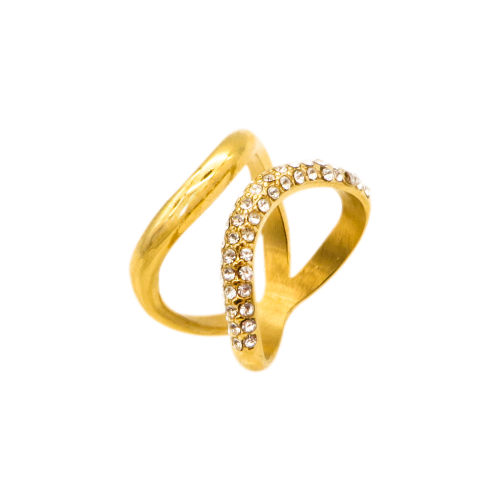 316L Stainless Steel and Zirconia Hyperbolic Ring,Gold plating,Size 7,about 5g/pc,1 pc/package,HHP00402ahjb-360