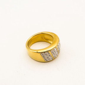 316L Stainless Steel and Zirconia Dotted line Ring,Gold plating,Size 7,about 8g/pc,1 pc/package,HHP00369vhkb-360