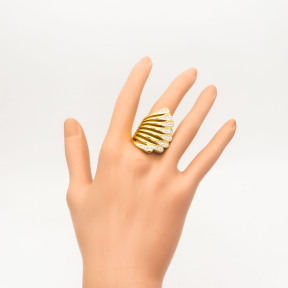 316L Stainless Steel and Zirconia Peacock Tail Ring,Gold plating,Size 7,about 15g/pc,1 pc/package,HHP00372ahlv-360