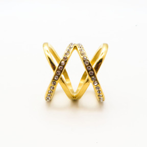 316L Stainless Steel and Zirconia Star Trails Ring,Gold plating,Size 7,about 9g/pc,1 pc/package,HHP00378bhjl-360