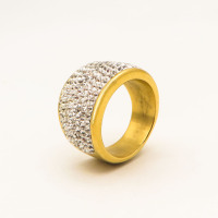 316L Stainless Steel and Zirconia Round Ring,Gold plating,Size 7,about 10g/pc,1 pc/package,HHP00417vhov-360