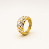 316L Stainless Steel and Zirconia Slim Ring,Gold plating,Size 7,about 10g/pc,1 pc/package,HHP00420vhkb-360