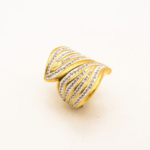 316L Stainless Steel and Zirconia Hairy leaf ring,Gold plating,Size 7,about 17g/pc,1 pc/package,HHP00426vhov-360