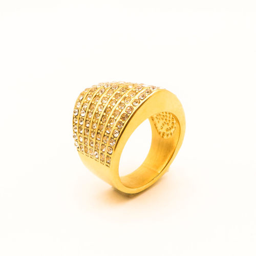 316L Stainless Steel and Zirconia Crooked Ring,Gold plating,Size 7,about 12g/pc,1 pc/package,HHP00432vhmv-360