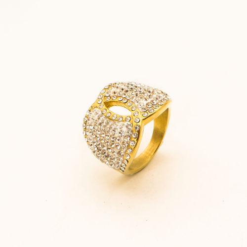 316L Stainless Steel and Zirconia Cover Ring,Gold plating,Size 7,about 17.5g/pc,1 pc/package,HHP00447vhnl-360