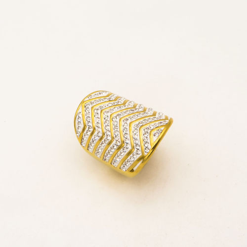 316L Stainless Steel and Zirconia Ripple Ring,Gold plating,Size 7,about 22g/pc,1 pc/package,HHP00450vhov-360