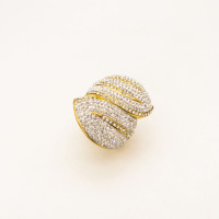 316L Stainless Steel and Zirconia Fold Double Leaves Ring,Gold plating,Size 7,about 18g/pc,1 pc/package,HHP00456bika-360