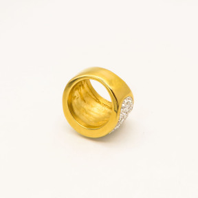 316L Stainless Steel and Zirconia Round Ring,Gold plating,Size 7,about 10g/pc,1 pc/package,HHP00417vhov-360