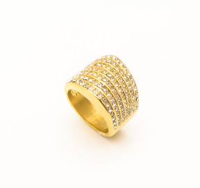 316L Stainless Steel and Zirconia Crooked Ring,Gold plating,Size 7,about 12g/pc,1 pc/package,HHP00432vhmv-360