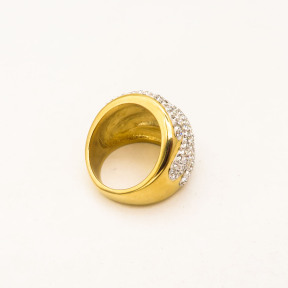 316L Stainless Steel and Zirconia Folds Ring,Gold plating,Size 7,about 15g/pc,1 pc/package,HHP00441biib-360