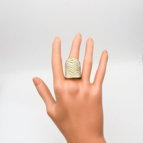 316L Stainless Steel and Zirconia Ripple Ring,Gold plating,Size 7,about 22g/pc,1 pc/package,HHP00450vhov-360