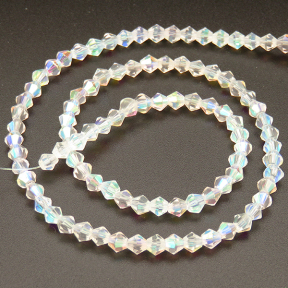 Electroplate Glass Beads,Bicone,Faceted,Electroplate,AB White,4*4mm,Hole:0.8mm,about 102pcs/strand,about 7g/strand,10 strands/package,16",(41cm),XBG00055vaia-L004