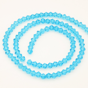 Normal Glass Beads,Bicone,Faceted,Dyed,Sky Blue,4*4mm,Hole:0.8mm,about 100pcs/strand,about 8g/strand,10 strands/package,16",(40cm),XBG00061vaia-L004