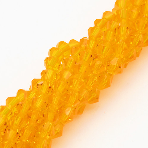 Normal Glass Beads,Bicone,Faceted,Dyed,Mid Yellow,4*4mm,Hole:0.8mm,about 106pcs/strand,about 7g/strand,10 strands/package,16",(41cm),XBG00064vaia-L004