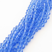 Normal Glass Beads,Bicone,Faceted,Dyed,Blue,4*4mm,Hole:0.8mm,about 105pcs/strand,about 7g/strand,10 strands/package,17",(42cm),XBG00076vaia-L004