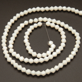 Imitation Jade Glass Beads,Bicone,Faceted,Dyed,Cream,4*4mm,Hole:0.8mm,about 106pcs/strand,about 7g/strand,10 strands/package,17",(43cm),XBG00082vaia-L004
