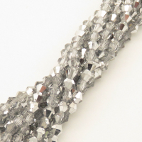 Electroplate Glass Beads,Bicone,Faceted,Electroplate,Grey,4*4mm,Hole:0.8mm,about 103pcs/strand,about 7g/strand,10 strands/package,16",(42cm),XBG00085vaia-L004