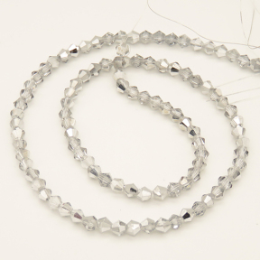 Electroplate Glass Beads,Bicone,Faceted,Electroplate,Grey,4*4mm,Hole:0.8mm,about 103pcs/strand,about 7g/strand,10 strands/package,16",(42cm),XBG00085vaia-L004