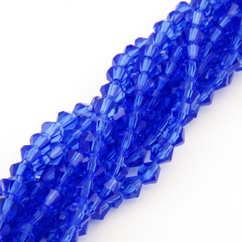Normal Glass Beads,Bicone,Faceted,Dyed,Royal blue,4*4mm,Hole:0.8mm,about 101pcs/strand,about 7g/strand,10 strands/package,16",(41cm),XBG00118vaia-L004