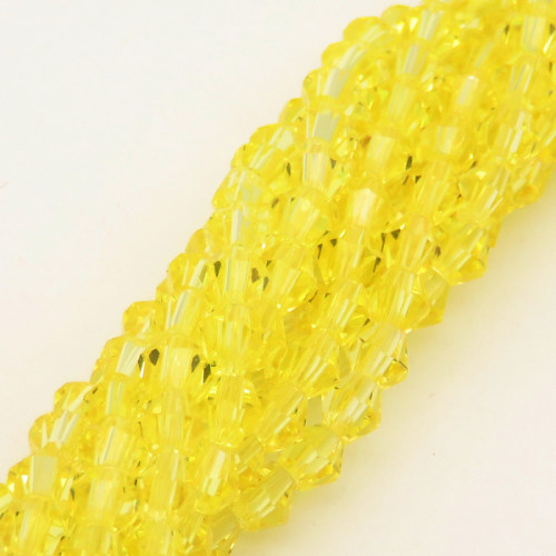 Normal Glass Beads,Bicone,Faceted,Dyed,Yellow,4*4mm,Hole:0.8mm,about 106pcs/strand,about 7g/strand,10 strands/package,17",(43cm),XBG00127vaia-L004