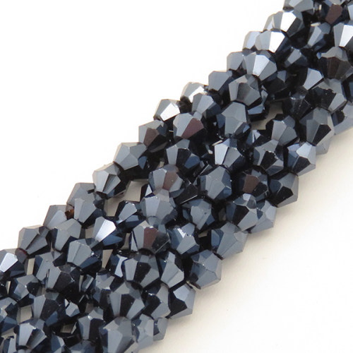 Electroplate Glass Beads,Bicone,Faceted,Electroplate,Dark Blue,4*4mm,Hole:0.8mm,about 106pcs/strand,about 8g/strand,10 strands/package,17",(43cm),XBG00133vaia-L004