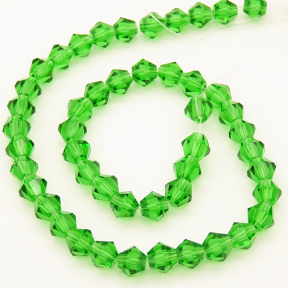 Normal Glass Beads,Bicone,Faceted,Dyed,Green,6*6mm,Hole:0.8mm,about 43pcs/strand,about 10g/strand,10 strands/package,10",(26cm),XBG00157avja-L004