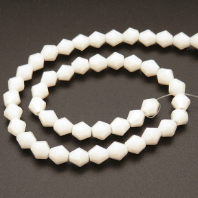 Imitation Jade Glass Beads,Bicone,Faceted,Dyed,Cream,6*6mm,Hole:0.8mm,about 48pcs/strand,about 10g/strand,10 strands/package,11",(29cm),XBG00163avja-L004